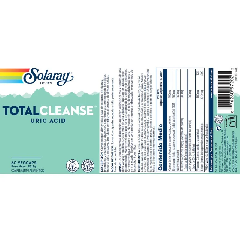 Total Cleanse Uric Acid 60 Capsulas | Solaray