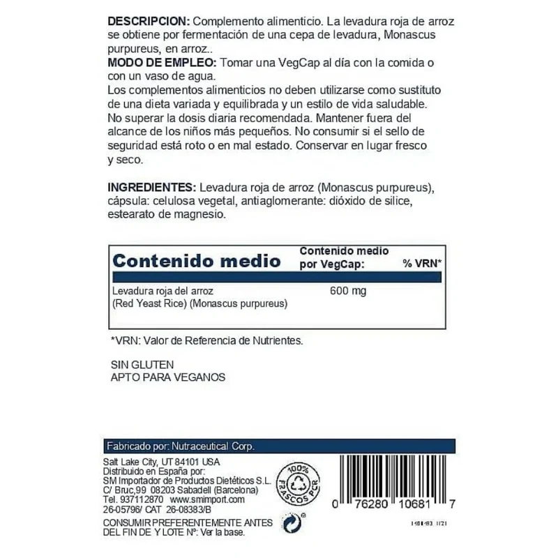 Red Yeast Rice 600 Mg 45 Capsulas | Solaray