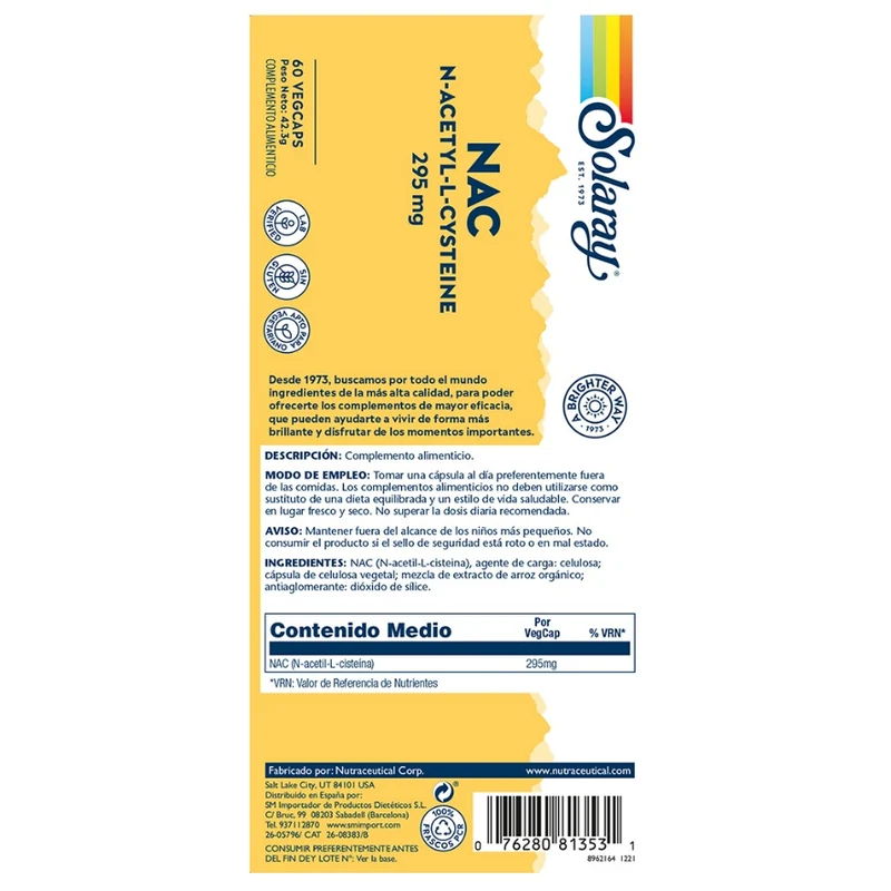 Nac 295 Mg 60 Capsulas | Solaray
