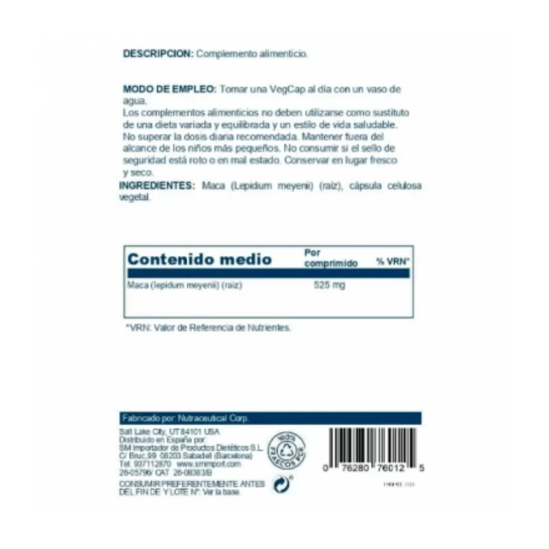 Maca 525 Mg 100 Capsulas | Solaray