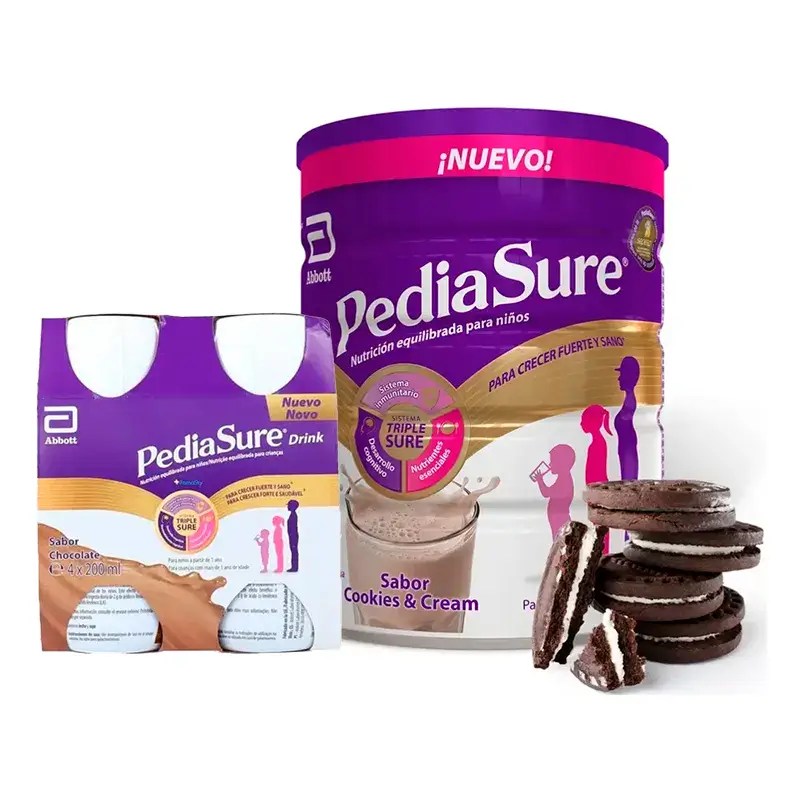 Pediasure Cookies & Cream + Drink Chocolate Niños, 850 gr + 4 Botellas Chocolate x 220 ml