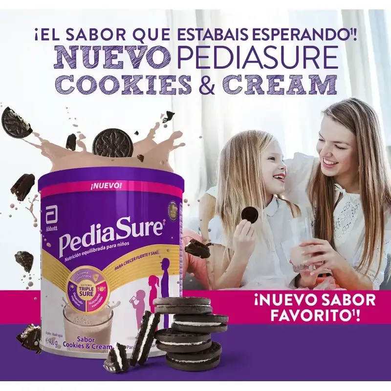 Pediasure Cookies & Cream + Drink Chocolate Niños, 850 gr + 4 Botellas Chocolate x 220 ml