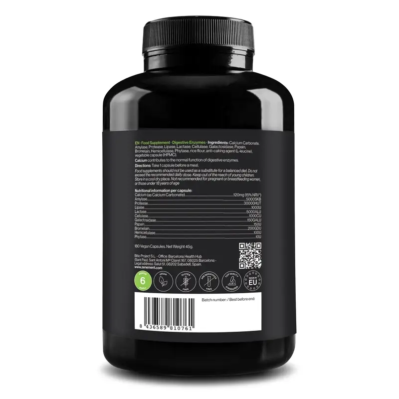 Zenement Enzimas Digestivas, 180 cápsulas veganas