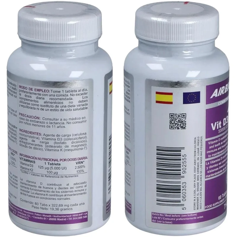 Vitamina D3 + K2 60 Tabletas | Airbiotic
