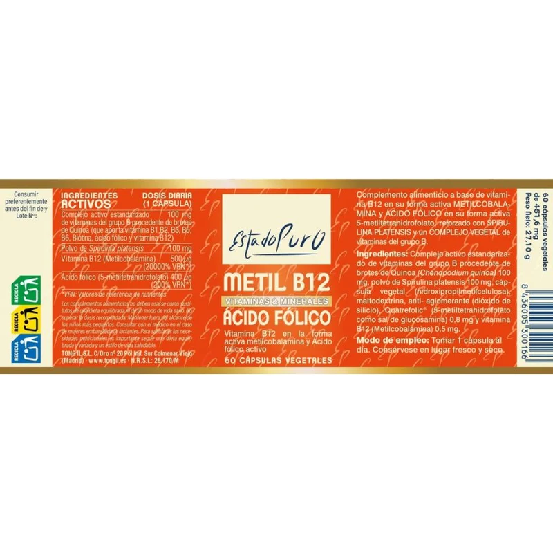 Estado Puro Metil B12 Acido Folico 60 Capsulas | Tongil