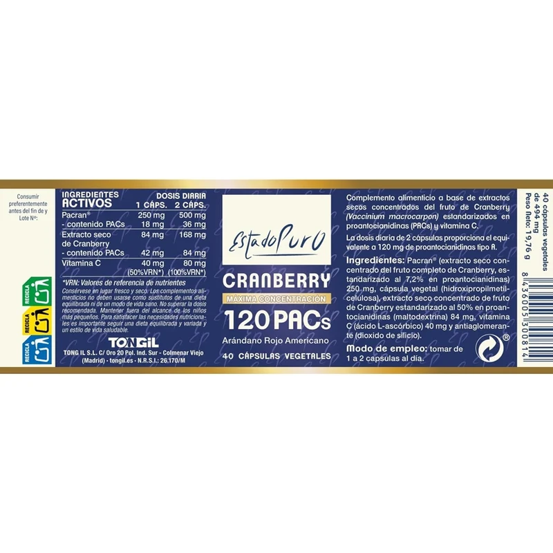 Estado Puro Cranberry 40 Capsulas | Tongil