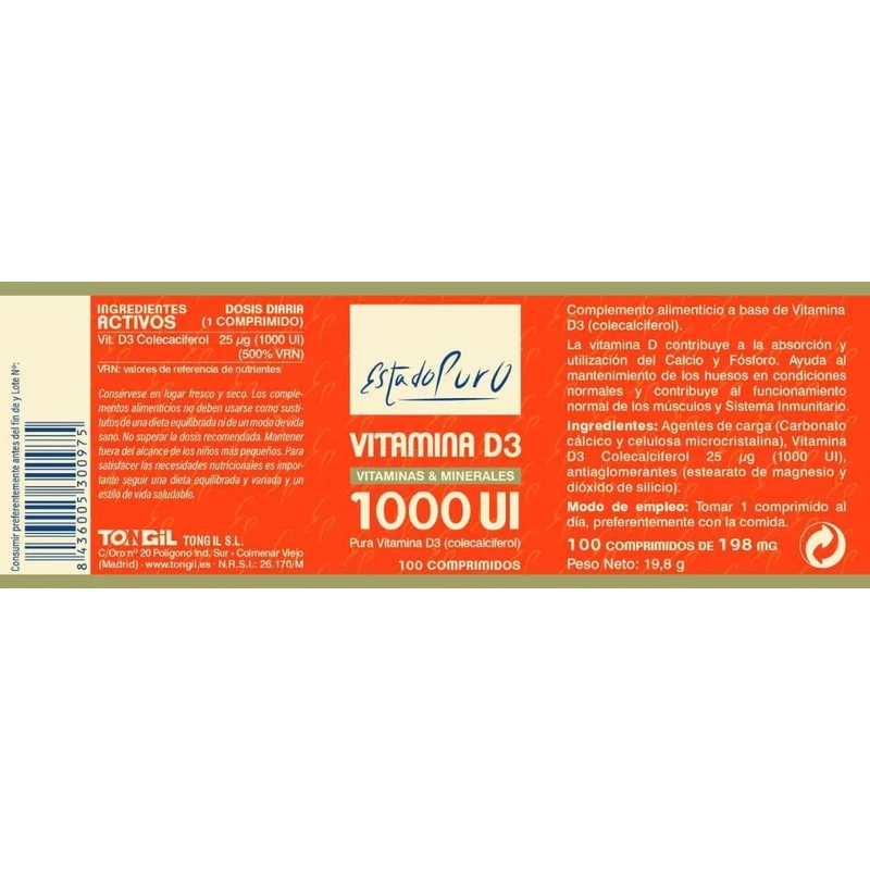 Estado Puro Vitamina D3 1000 Ui 100 Comprimidos | Tongil