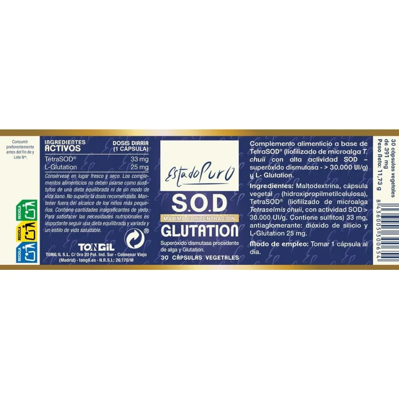 Estado Puro SOD Glutation 30 Capsulas | Tongil