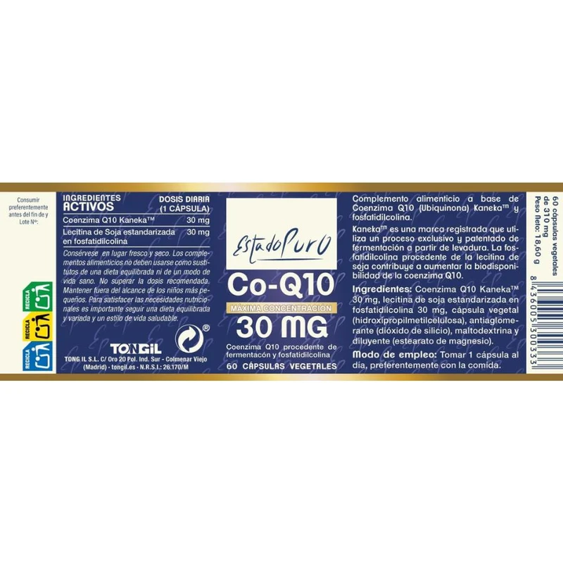 Estado Puro Coenzima Q10 30 mg 60 Capsulas | Tongil