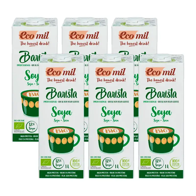 Ecomil Bebidas Vegetales Soja Barista Ecológica, Pack 6 x 1 litro