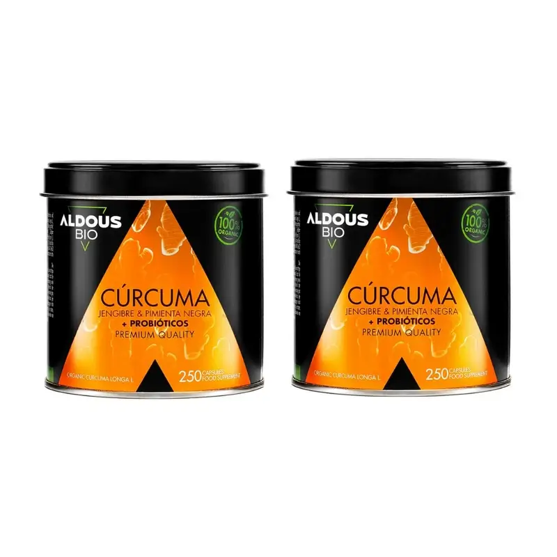 Aldous Bio Cúrcuma Con Jengibre Y Pimienta Negra Con Probióticos, 2X250 Cápsulas