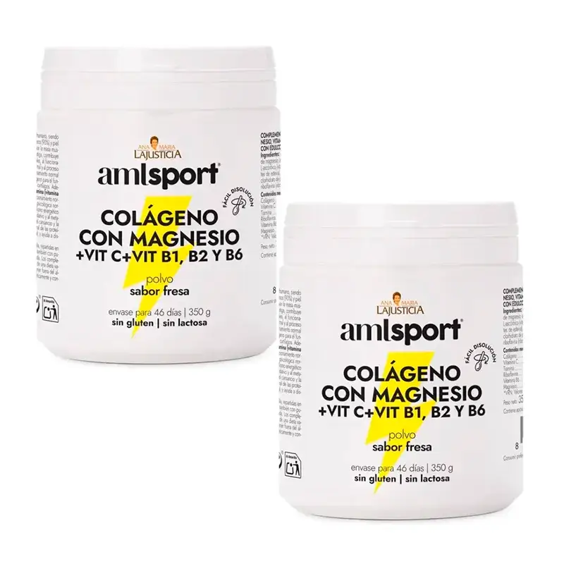 Amlsport Collagen With Magnesium + Vitamin C + Vitamin B1 B2 B6 Strawberry Flavour, 2X350 Gr