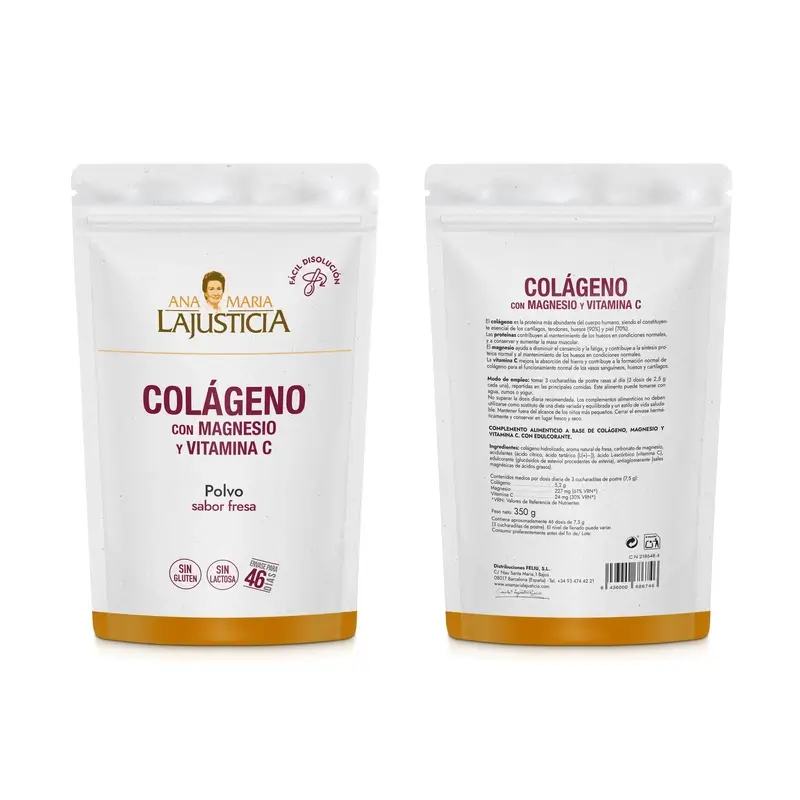 Ana Maria Lajusticia Collagen With Magnesium + Vit.C Strawberry Flavour Powder Doypack, 350 grams