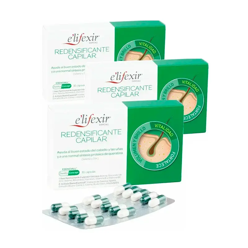 Elifexir Esenciall Redensificante Capilar Anticaída Fortificante, Pack 3 x 60 Cápsulas