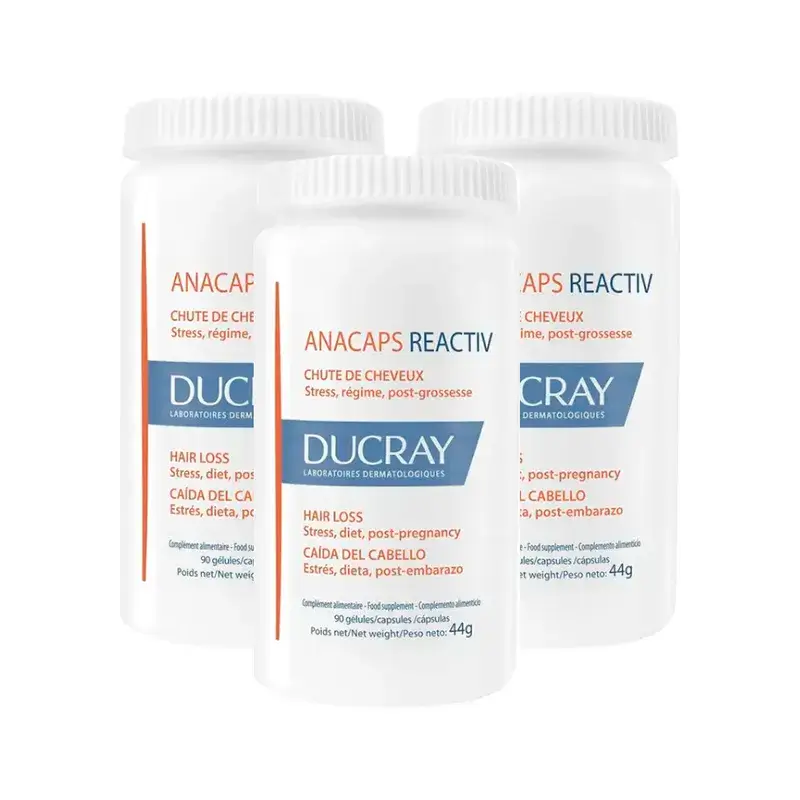 Ducray Complemento alimenticio para la caída del cabello Anacaps Reactiv, Pack 3 x 90 comprimidos