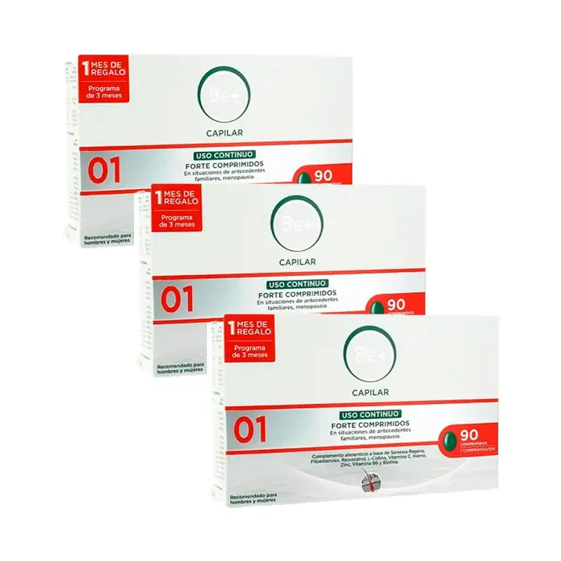 Be+ Capilar Anticaida Forte Uso Continuado, Pack 3 x 90 comprimidos