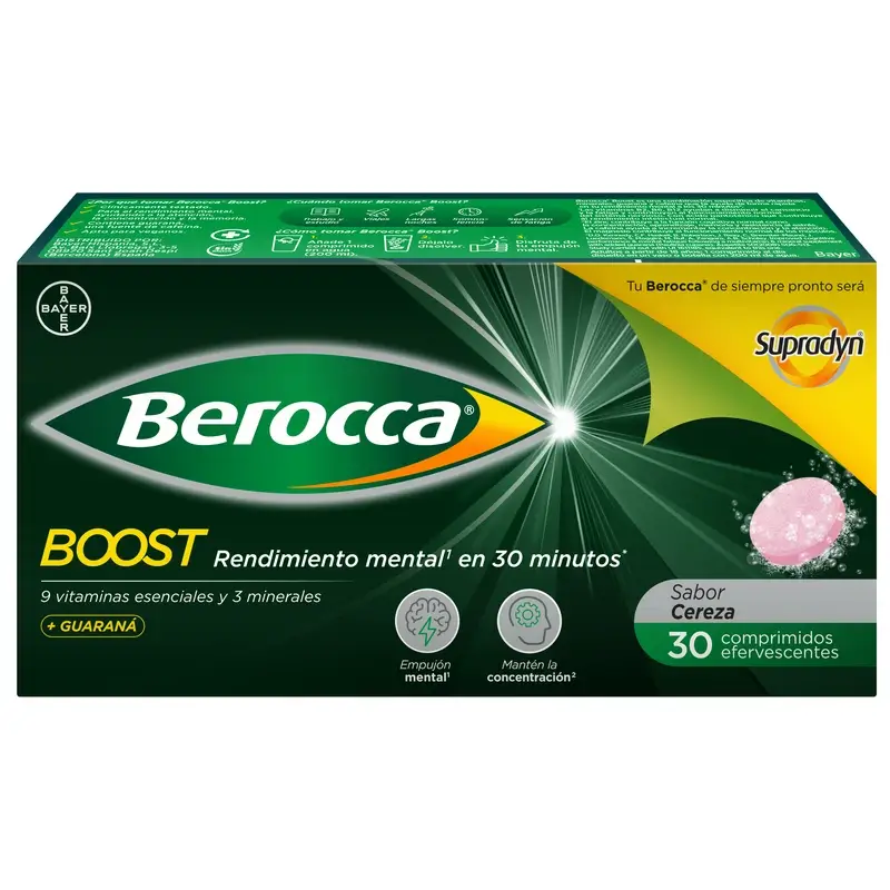 Berocca Boost Magnesio, Vitaminas y Minerales con Guaraná, 30 comprimidos Efervescentes