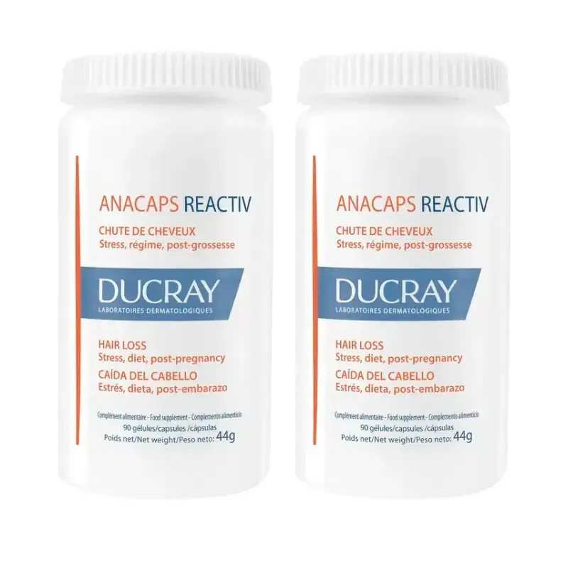 Ducray Complemento alimenticio para la caída del cabello Anacaps Reactiv, Pack 2 x 90 comprimidos